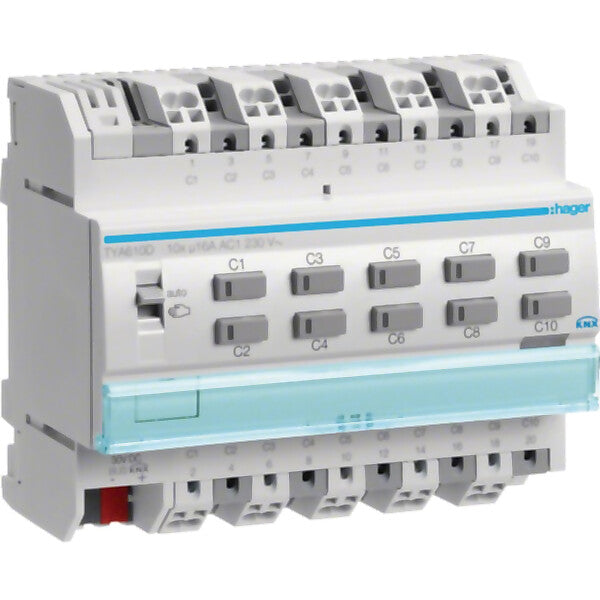 Hager KNX Schalt-/Jalousieausga. 10fach, 16A, C-Last TYA610D